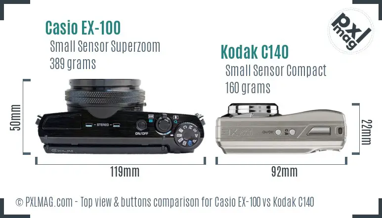 Casio EX-100 vs Kodak C140 top view buttons comparison