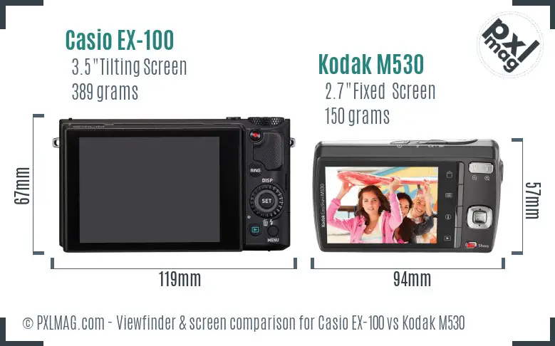 Casio EX-100 vs Kodak M530 Screen and Viewfinder comparison