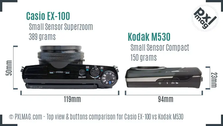 Casio EX-100 vs Kodak M530 top view buttons comparison