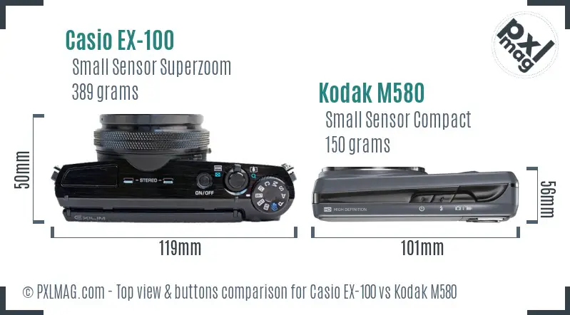 Casio EX-100 vs Kodak M580 top view buttons comparison