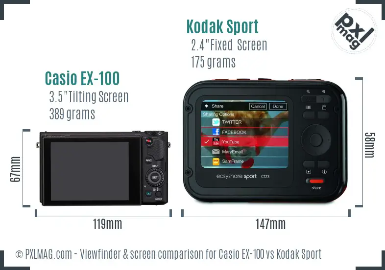Casio EX-100 vs Kodak Sport Screen and Viewfinder comparison Casio EX-100 vs Kodak Sport Screen and Viewfinder comparison