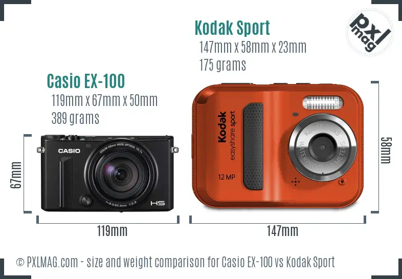Casio EX-100 vs Kodak Sport size comparison Casio EX-100 vs Kodak Sport size comparison