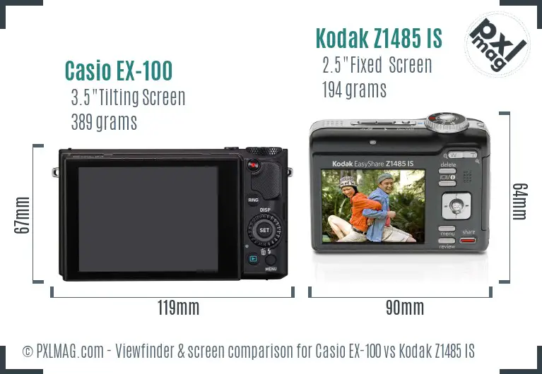 Casio EX-100 vs Kodak Z1485 IS Screen and Viewfinder comparison Casio EX-100 vs Kodak Z1485 IS Screen and Viewfinder comparison