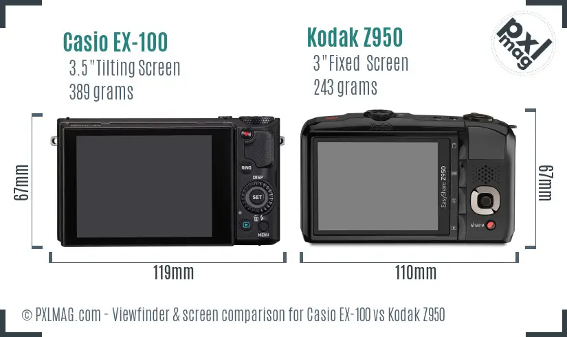 Casio EX-100 vs Kodak Z950 Screen and Viewfinder comparison