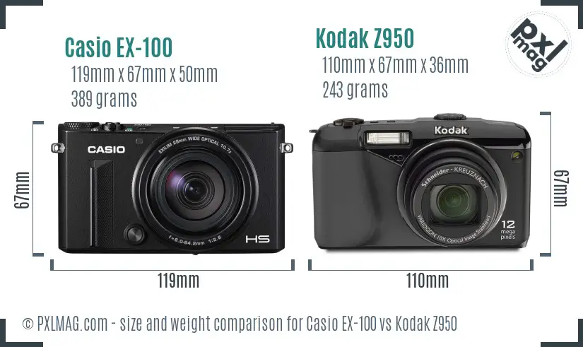 Casio EX-100 vs Kodak Z950 size comparison