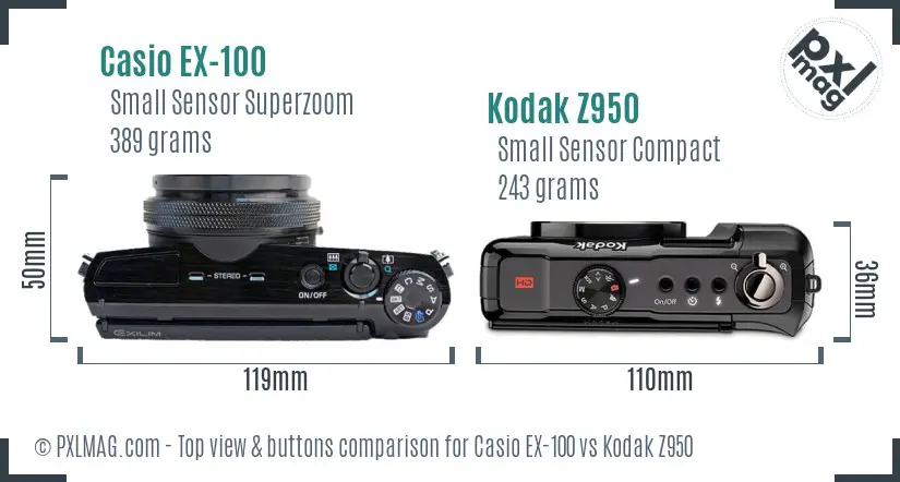 Casio EX-100 vs Kodak Z950 top view buttons comparison