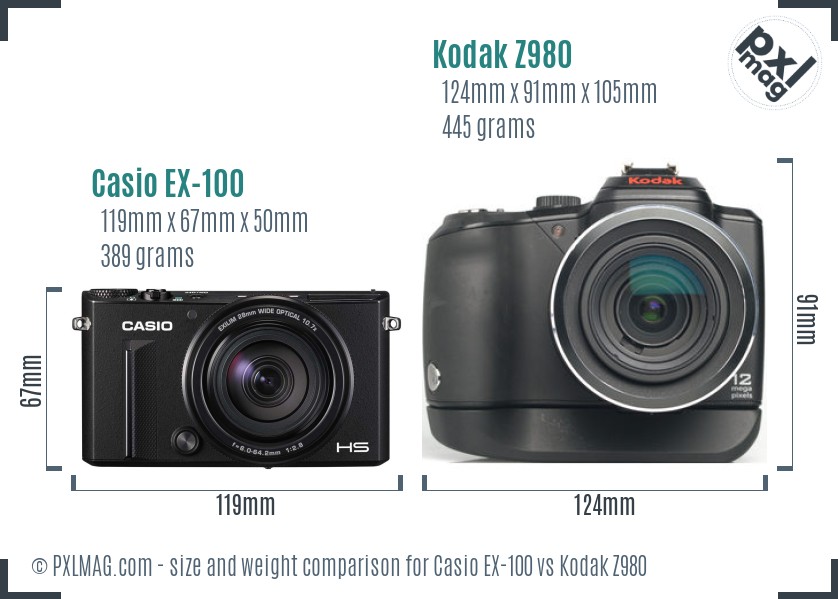Casio EX-100 vs Kodak Z980 size comparison