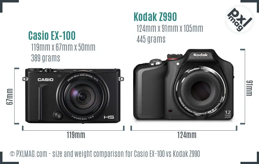 Casio EX-100 vs Kodak Z990 size comparison