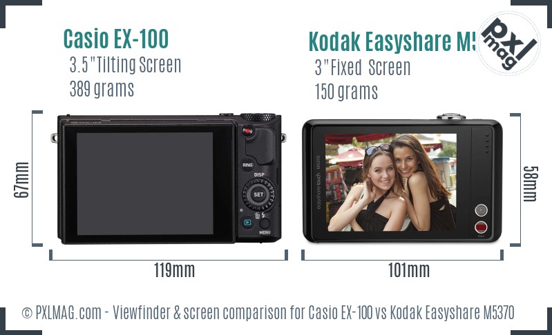 Casio EX-100 vs Kodak Easyshare M5370 Screen and Viewfinder comparison