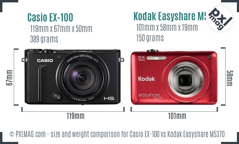Casio EX-100 vs Kodak Easyshare M5370 size comparison