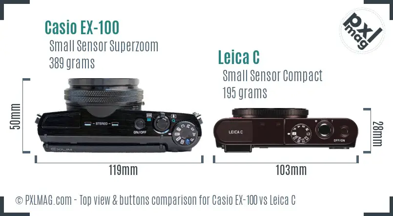 Casio EX-100 vs Leica C top view buttons comparison Casio EX-100 vs Leica C top view buttons comparison