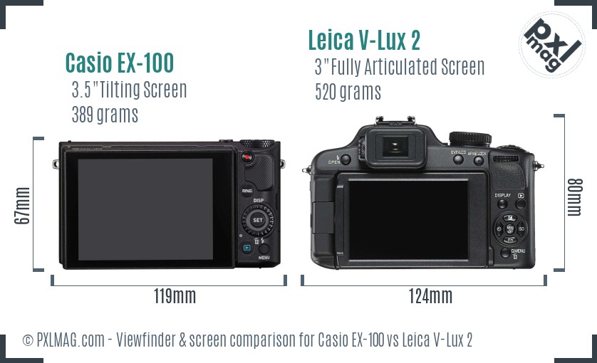 Casio EX-100 vs Leica V-Lux 2 Screen and Viewfinder comparison