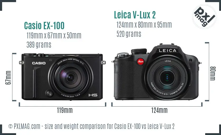 Casio EX-100 vs Leica V-Lux 2 size comparison