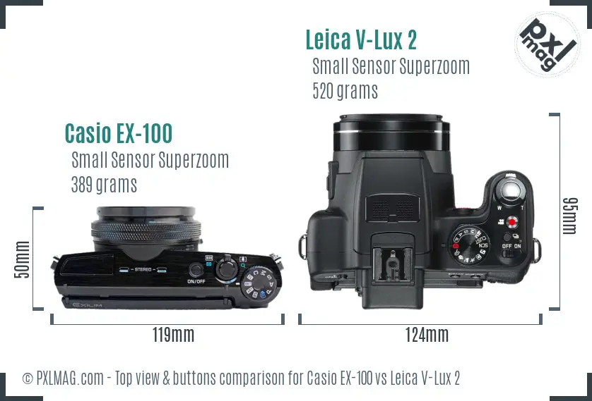 Casio EX-100 vs Leica V-Lux 2 top view buttons comparison