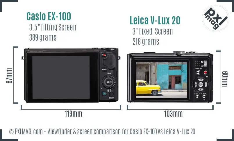 Casio EX-100 vs Leica V-Lux 20 Screen and Viewfinder comparison