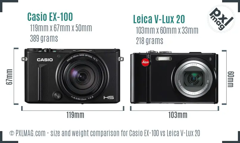 Casio EX-100 vs Leica V-Lux 20 size comparison