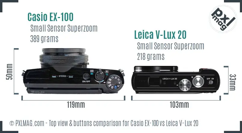 Casio EX-100 vs Leica V-Lux 20 top view buttons comparison