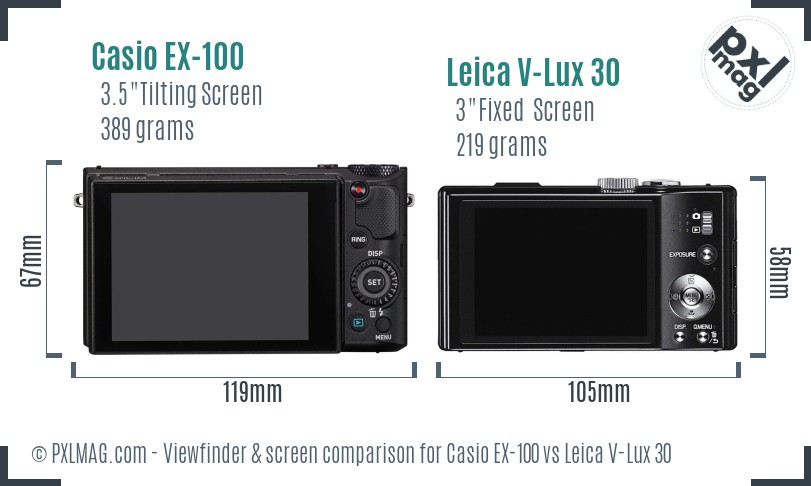 Casio EX-100 vs Leica V-Lux 30 Screen and Viewfinder comparison