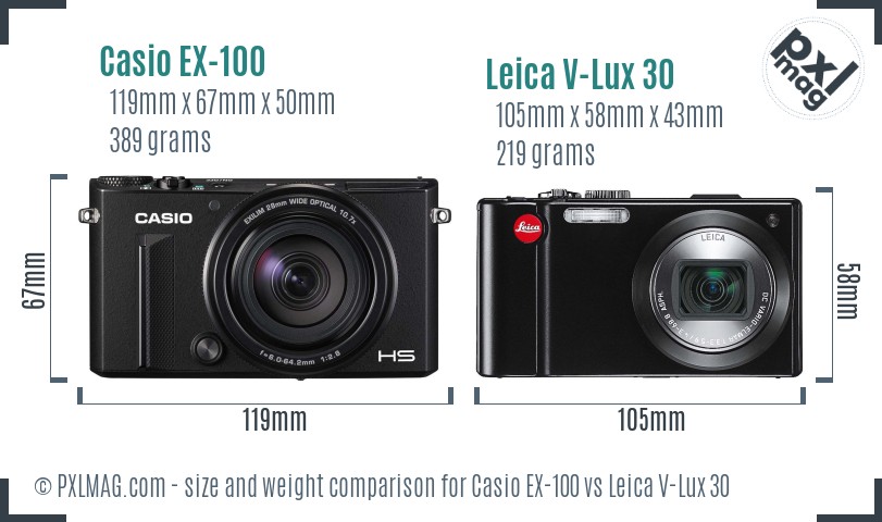 Casio EX-100 vs Leica V-Lux 30 size comparison Casio EX-100 vs Leica V-Lux 30 size comparison