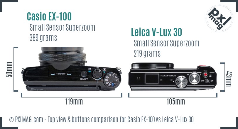 Casio EX-100 vs Leica V-Lux 30 top view buttons comparison
