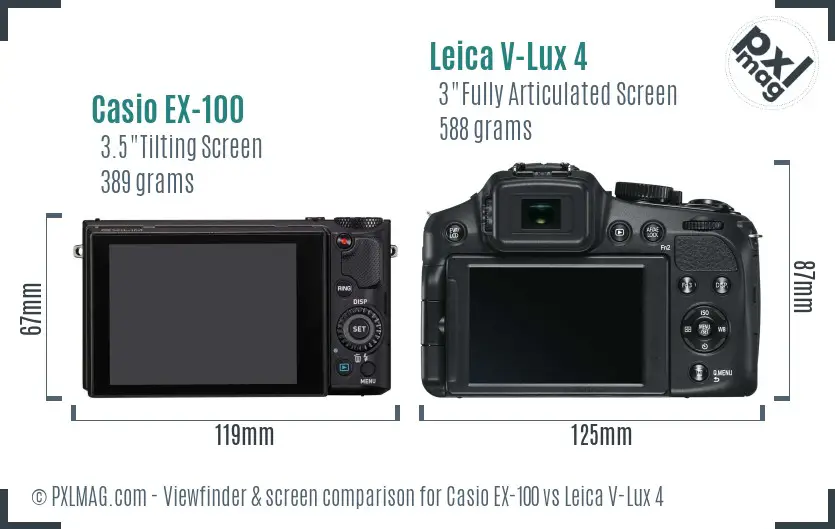 Casio EX-100 vs Leica V-Lux 4 Screen and Viewfinder comparison