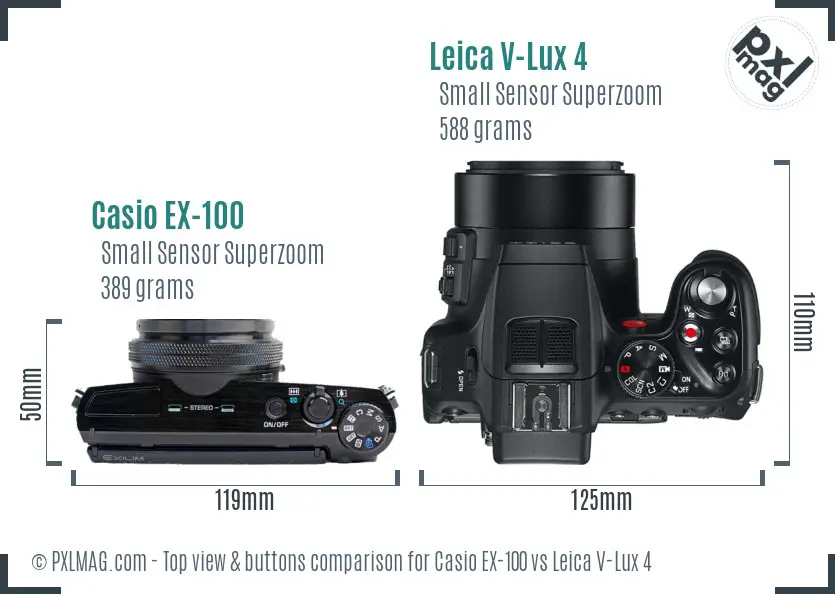Casio EX-100 vs Leica V-Lux 4 top view buttons comparison