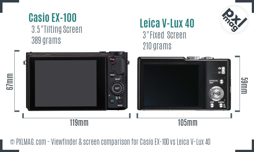 Casio EX-100 vs Leica V-Lux 40 Screen and Viewfinder comparison