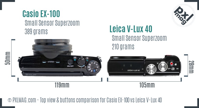 Casio EX-100 vs Leica V-Lux 40 top view buttons comparison