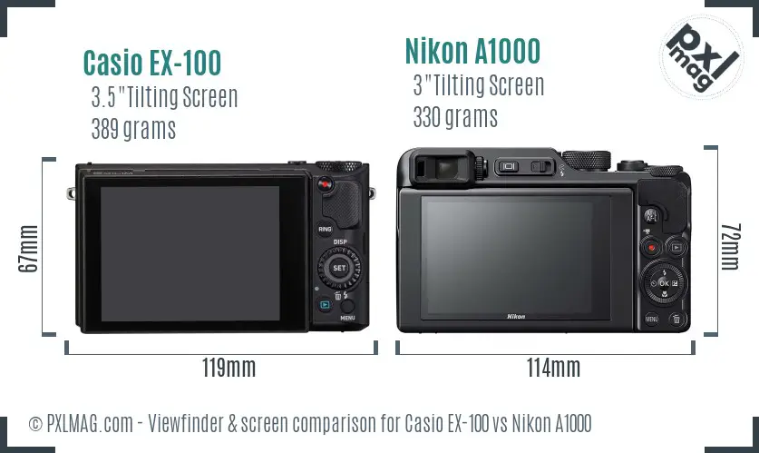 Casio EX-100 vs Nikon A1000 Screen and Viewfinder comparison