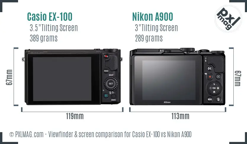 Casio EX-100 vs Nikon A900 Screen and Viewfinder comparison