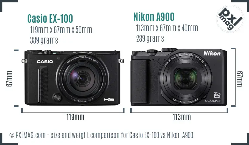 Casio EX-100 vs Nikon A900 size comparison