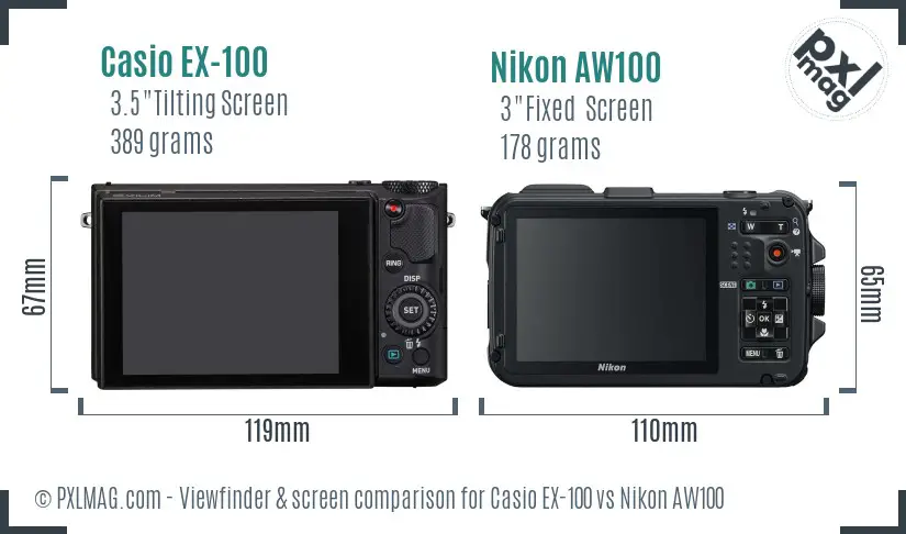 Casio EX-100 vs Nikon AW100 Screen and Viewfinder comparison