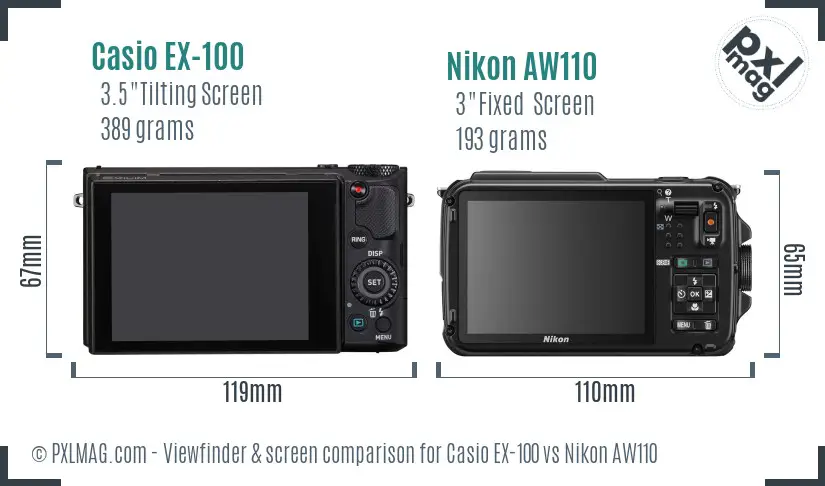 Casio EX-100 vs Nikon AW110 Screen and Viewfinder comparison