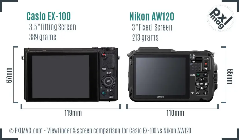 Casio EX-100 vs Nikon AW120 Screen and Viewfinder comparison