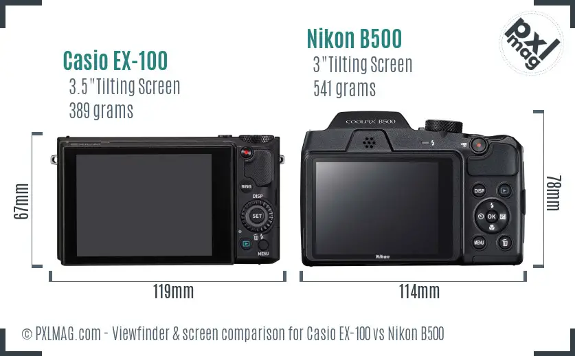 Casio EX-100 vs Nikon B500 Screen and Viewfinder comparison