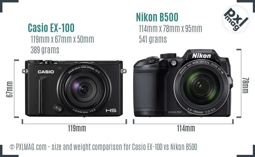 Casio EX-100 vs Nikon B500 size comparison