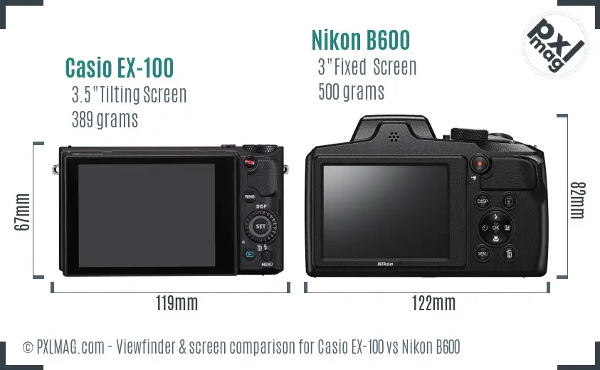 Casio EX-100 vs Nikon B600 Screen and Viewfinder comparison Casio EX-100 vs Nikon B600 Screen and Viewfinder comparison
