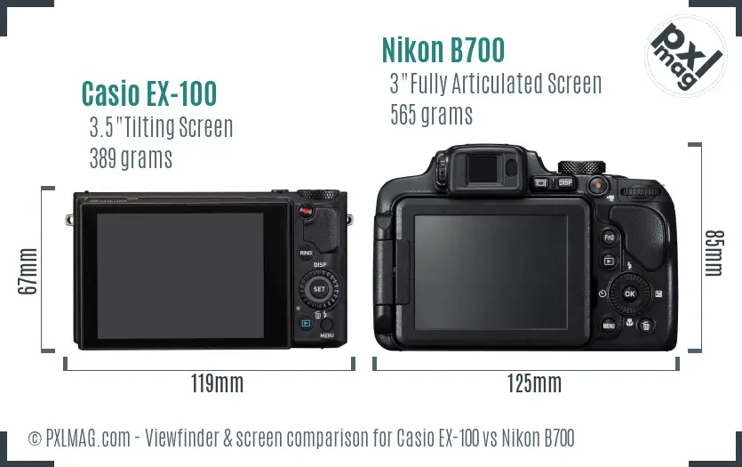 Casio EX-100 vs Nikon B700 Screen and Viewfinder comparison Casio EX-100 vs Nikon B700 Screen and Viewfinder comparison
