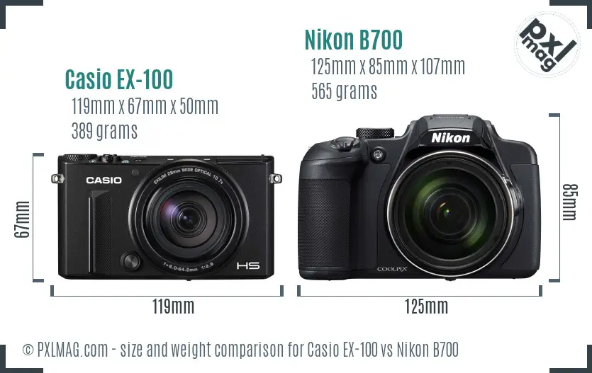 Casio EX-100 vs Nikon B700 size comparison Casio EX-100 vs Nikon B700 size comparison