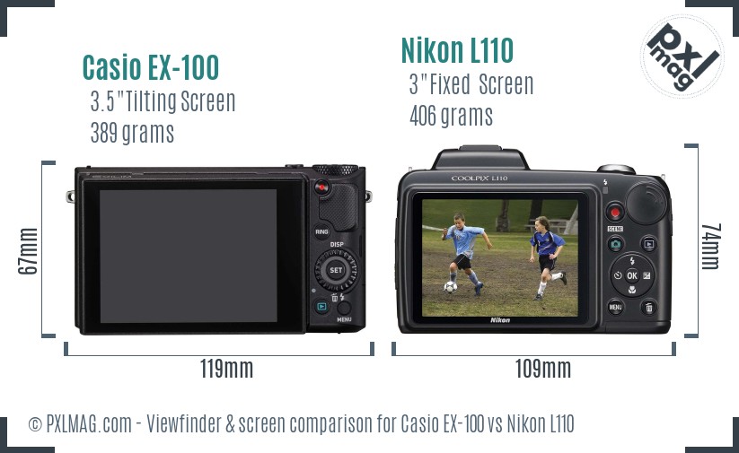 Casio EX-100 vs Nikon L110 Screen and Viewfinder comparison