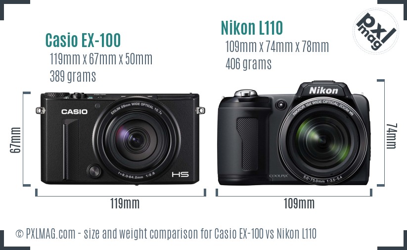 Casio EX-100 vs Nikon L110 size comparison