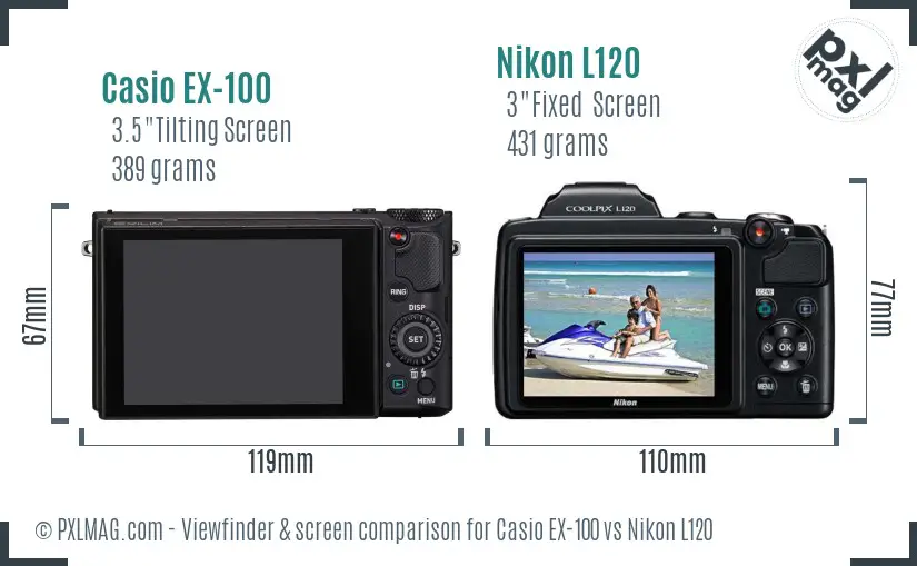 Casio EX-100 vs Nikon L120 Screen and Viewfinder comparison