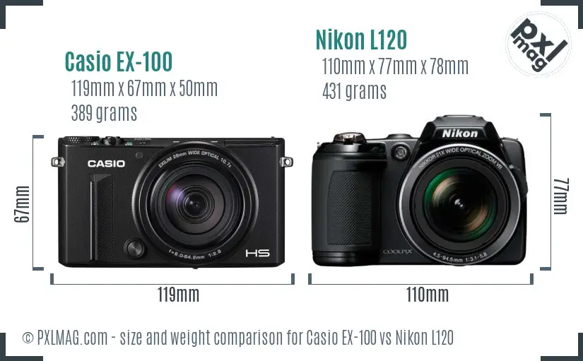 Casio EX-100 vs Nikon L120 size comparison