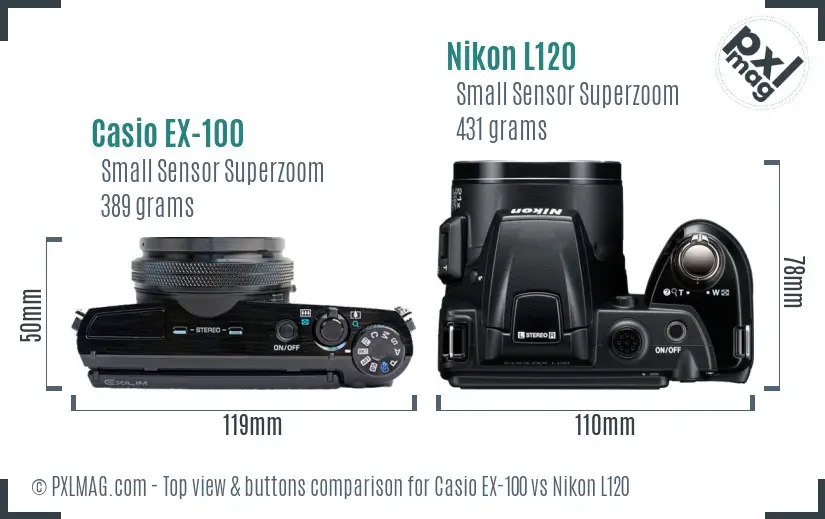 Casio EX-100 vs Nikon L120 top view buttons comparison