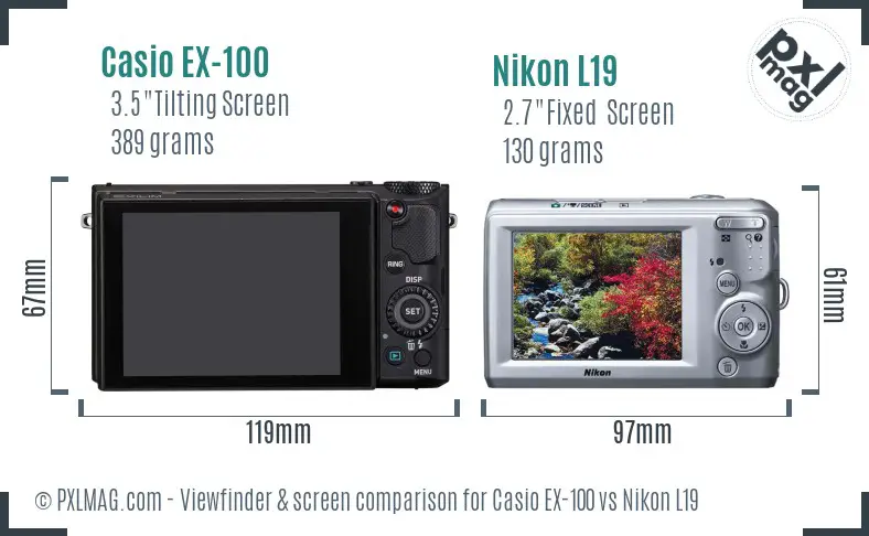 Casio EX-100 vs Nikon L19 Screen and Viewfinder comparison Casio EX-100 vs Nikon L19 Screen and Viewfinder comparison