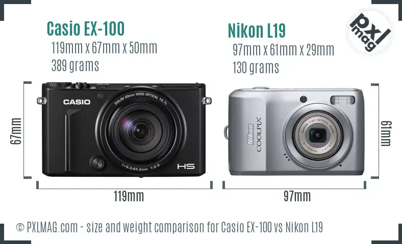 Casio EX-100 vs Nikon L19 size comparison Casio EX-100 vs Nikon L19 size comparison