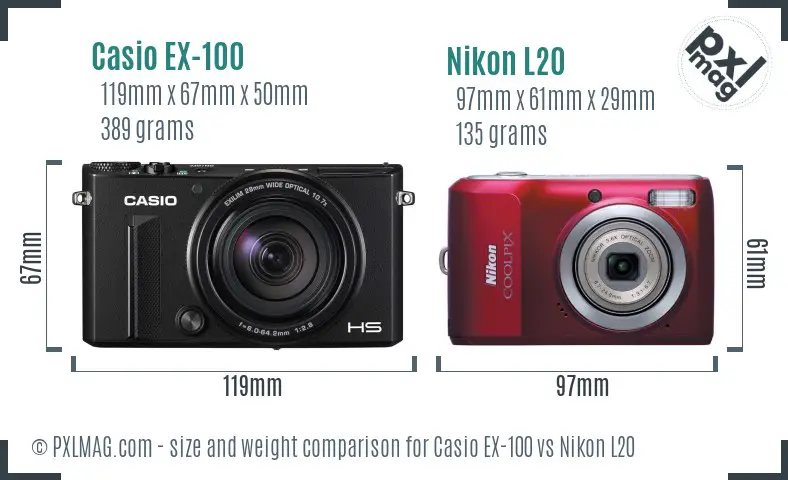 Casio EX-100 vs Nikon L20 size comparison Casio EX-100 vs Nikon L20 size comparison