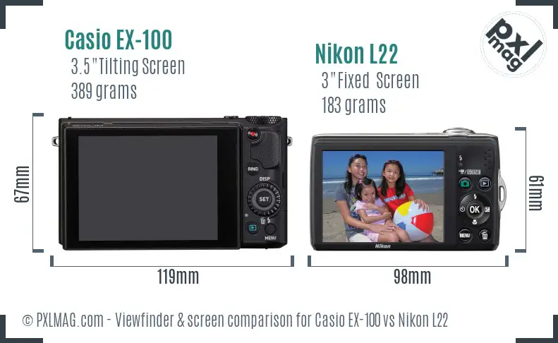 Casio EX-100 vs Nikon L22 Screen and Viewfinder comparison