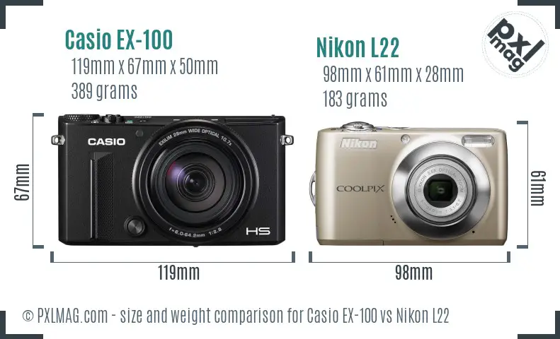 Casio EX-100 vs Nikon L22 size comparison