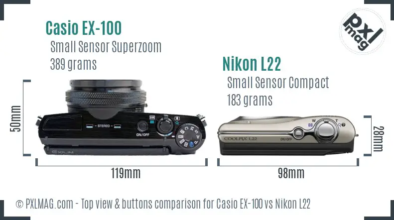 Casio EX-100 vs Nikon L22 top view buttons comparison